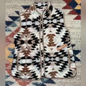 Aztec Fleece Vest - White, Black & Brown